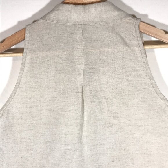Boston Proper Women's Medium Beige Linen Blend Sleeveless Button Up Shirt - Picture 6 of 9